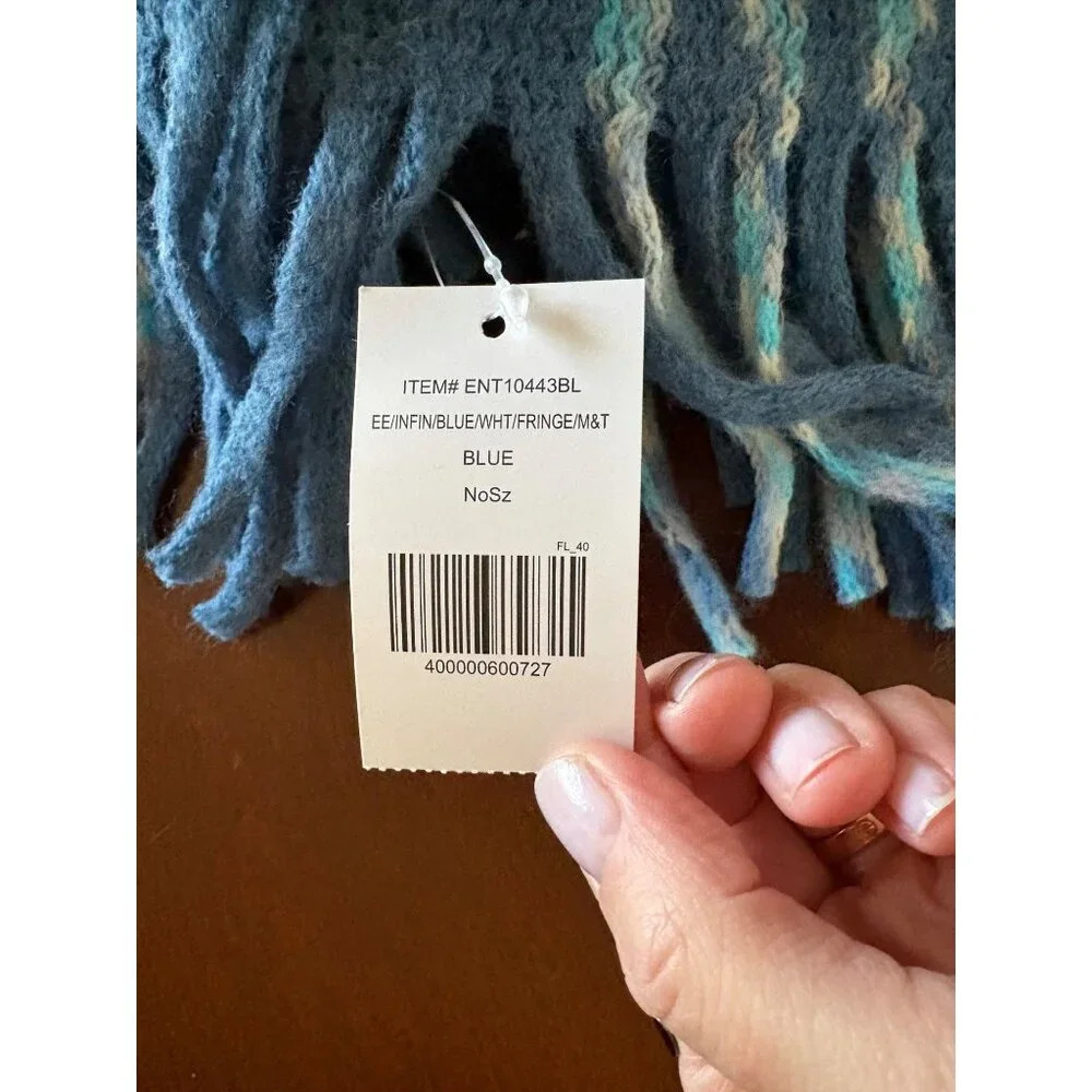 Mia & Tess The Paperstore Blue Cozy Fringe Infinity Scarf New With Tags - Picture 5 of 7
